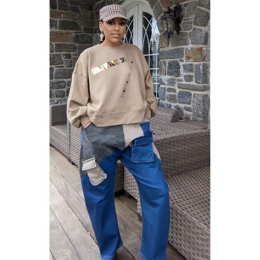 Callie Trifecta: Mixed Denim Khaki Camo Cargo Harem Jeans - Picture 17 of 17